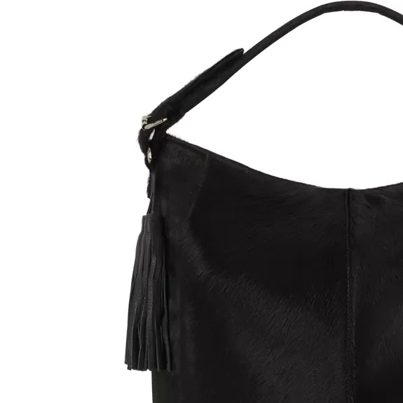Black Calf Hair Leather Top Handle Grab Bag From Suzie’s